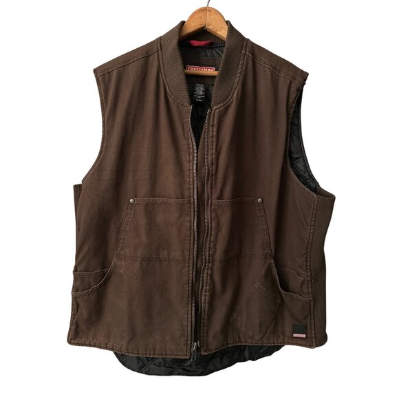 Craftsman Vintage Brown Work Vest Canvas Quilted With Zipper Close & Pockets XL - Picture 5 of 8